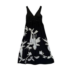 Soft Surroundings Floral Black Wavy Sleeveless Plunge High Low Maxi Dress EUC S